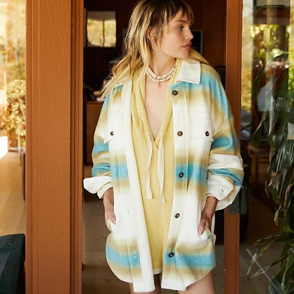 New! Free People Ruby West Coast Jacket Fleece Waffle Knit Longline Shacket